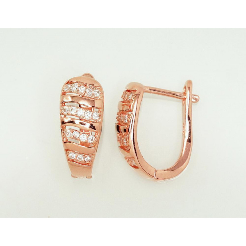 Sidabriniai auskarai ant cilindrinės spynos 2203111(PAu-R)_CZ, Sidabras 925°, raudonas auksas (padengti), Cirkonai