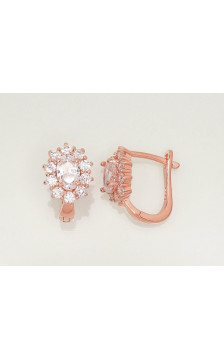 Sidabriniai auskarai ant cilindrinės spynos 2202986(PAu-R)_CZ, Sidabras 925°, raudonas auksas (padengti), Cirkonai