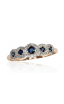 Auksinis žiedas 1100202(Au-R+PRh-W)_DI+SA, Raudonas Auksas 585°, rodis (padengti) , Briliantai , Safyras