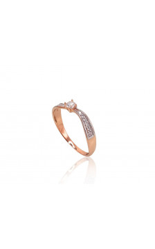 Auksinis žiedas 1100891(Au-R+PRh-W)_CZ, Raudonas Auksas 585°, rodis (padengti) , Cirkonai