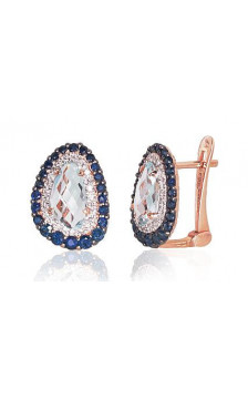 Auksiniai auskarai ant cilindrinės spynos 1200502(Au-R+PRh-W+PRh-Bk)_DI+SA+TZLB, Raudonas Auksas 585°, rodis (padengti) ,